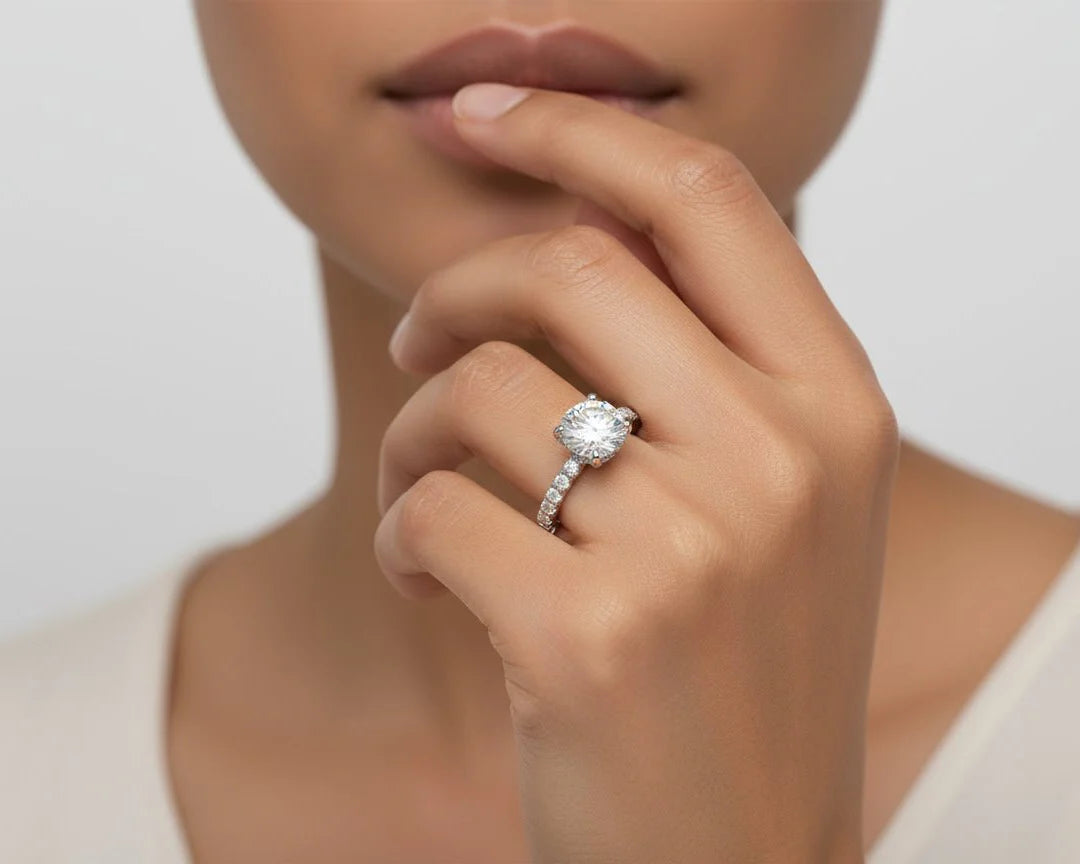 18k Emerald Cut Diamond Micropavé Seamless Band Engagement Ring 3.24ct