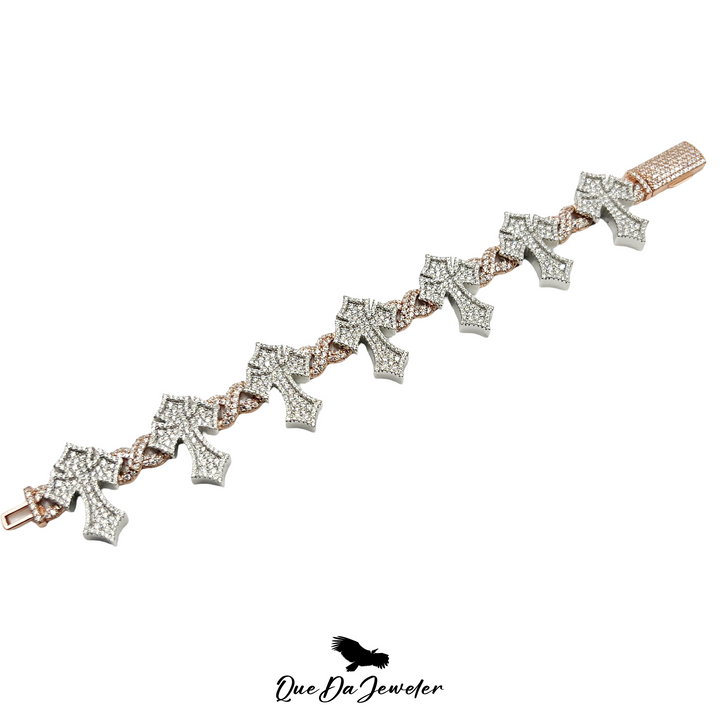 13MM Cross Infinity Bracelet VVS Lab Stones, Two Tone White Gold / Rose Gold