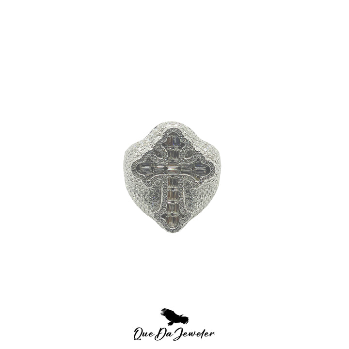White Cross Baguette Ring