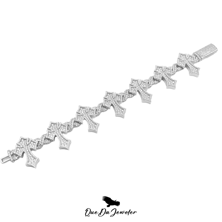 13MM Cross Infinity Bracelet VVS Lab Stones, White Gold