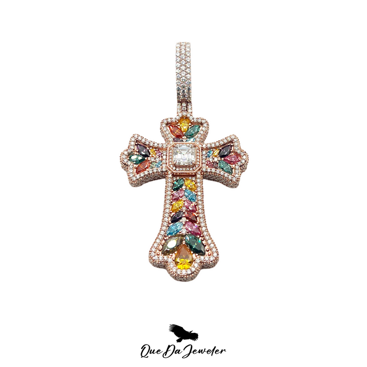 Colorful Cross Pendant & Tennis Chain Combo
