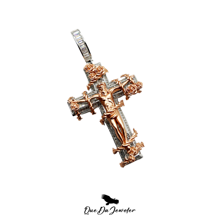 Baguette Crucifix Pendant VVS Lab Stones .925