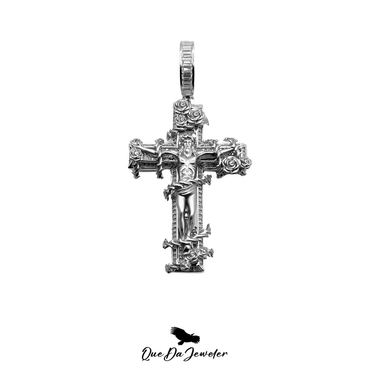 Baguette Crucifix Pendant VVS Lab Stones .925