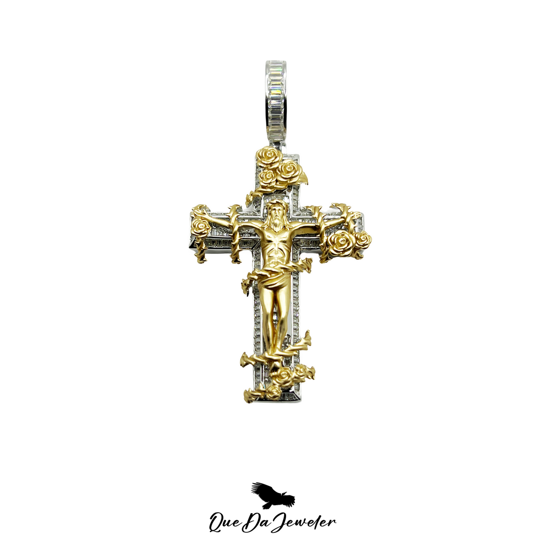 Baguette Crucifix Pendant VVS Lab Stones .925