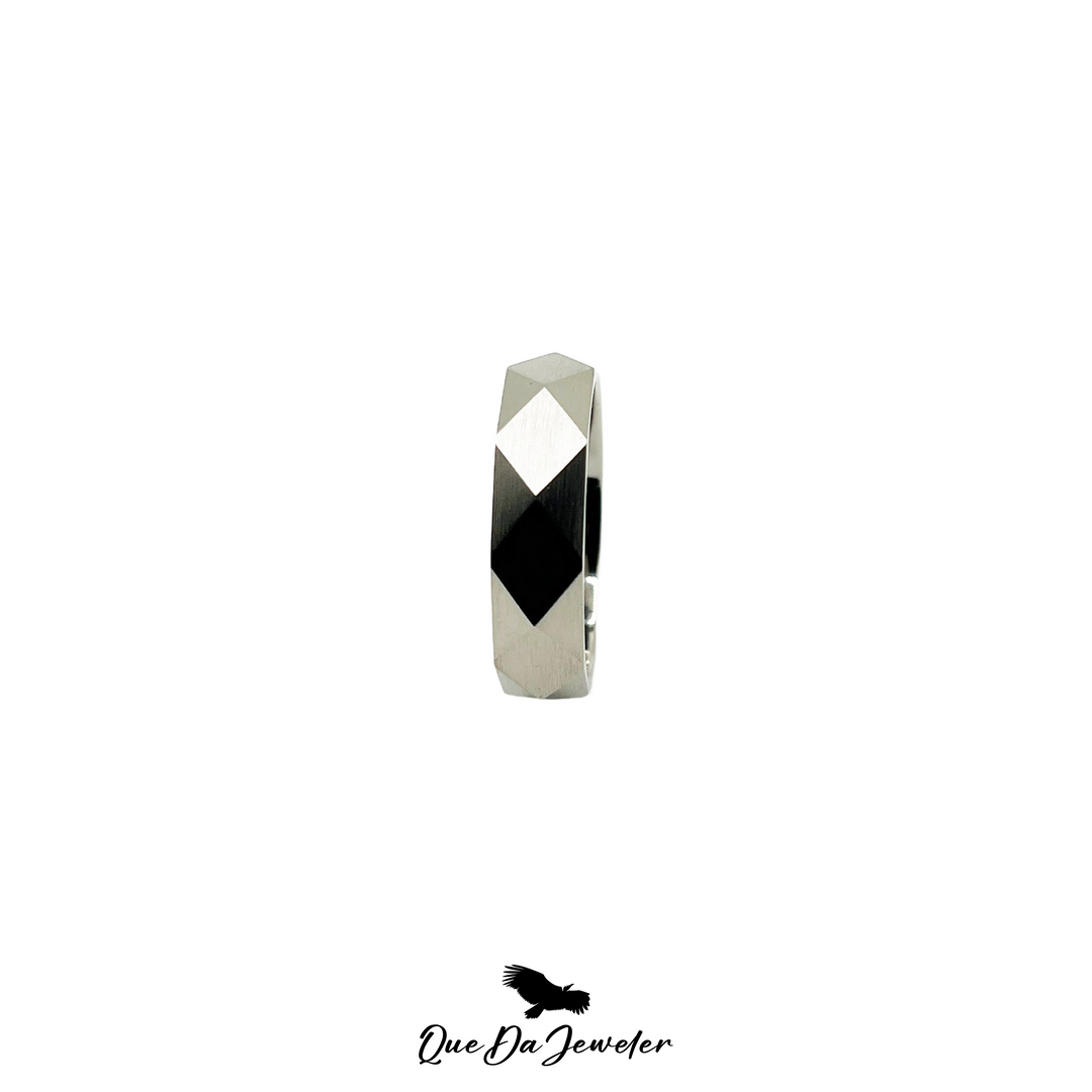 Platnium Faceted Geometric Ring - "CyberRing"