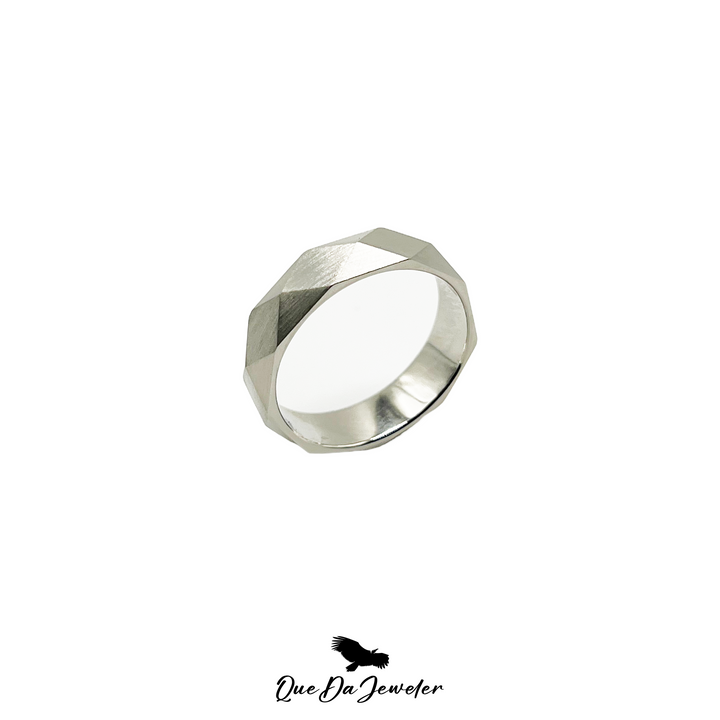 Platnium Faceted Geometric Ring - "CyberRing"