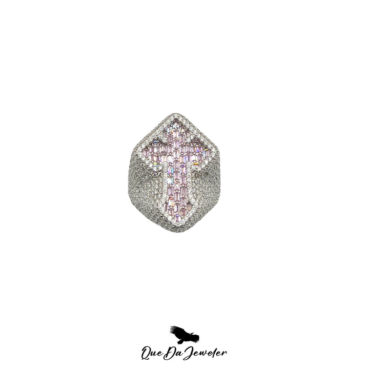 Pink Baguette Cross Ring