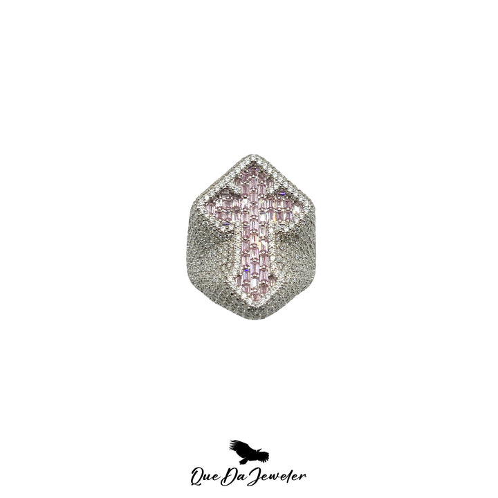 Pink Baguette Cross Ring