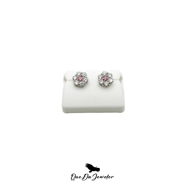 Flower Stud Pink Center Earring VVS Lab Stones .925