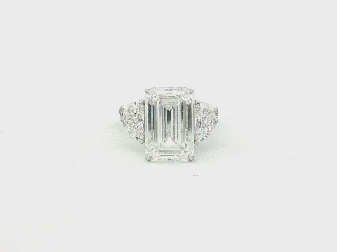 14k Emerald Cut Three Stone Engagement Ring - VS1 with 10.70ct