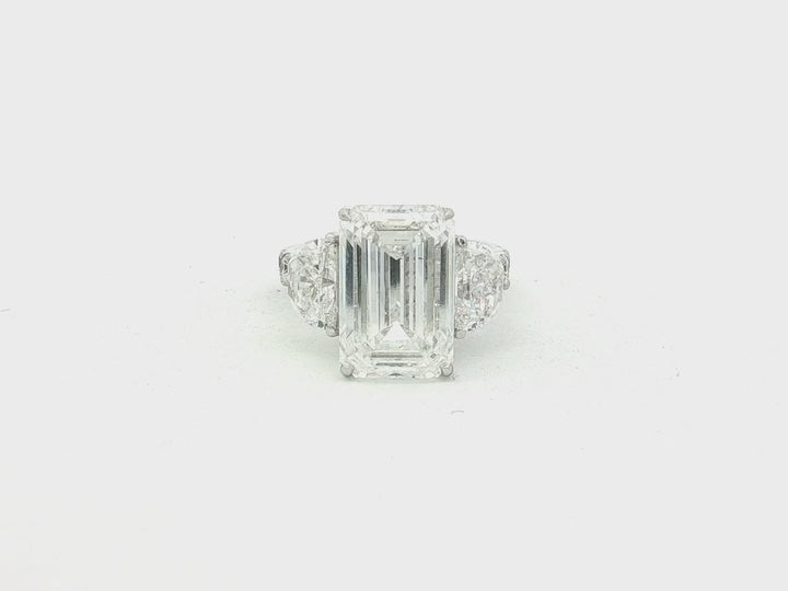14k Emerald Cut Three Stone Engagement Ring - VS1 with 10.70ct