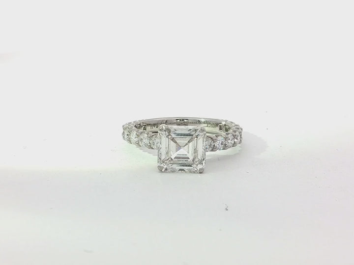 14k Emerald Cut Elevated Micropavé Diamond Band Engagement Ring 2.90ct