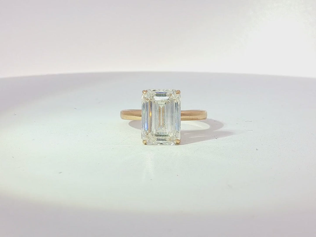 14k Gold Diamond Solitaire Ring with Emerald-Cut Center 5.08ct