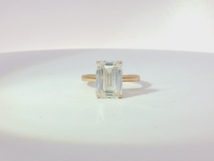 14k Gold Diamond Solitaire Ring with Emerald-Cut Center 5.08ct
