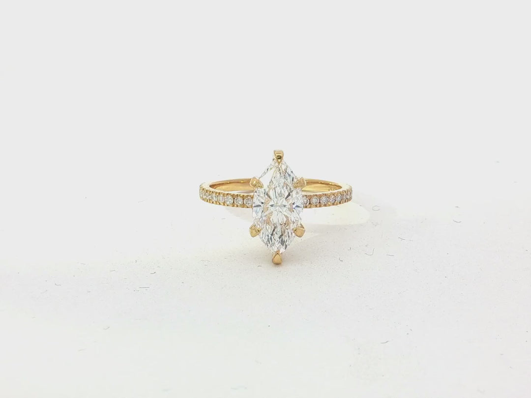14k Marquise Cut Petite Micropavé Diamond Engagement Ring 1.76 CT