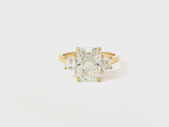 14k Gold Diamond Ring with Emerald-Cut Center Stone & Baguette Accents 3ct